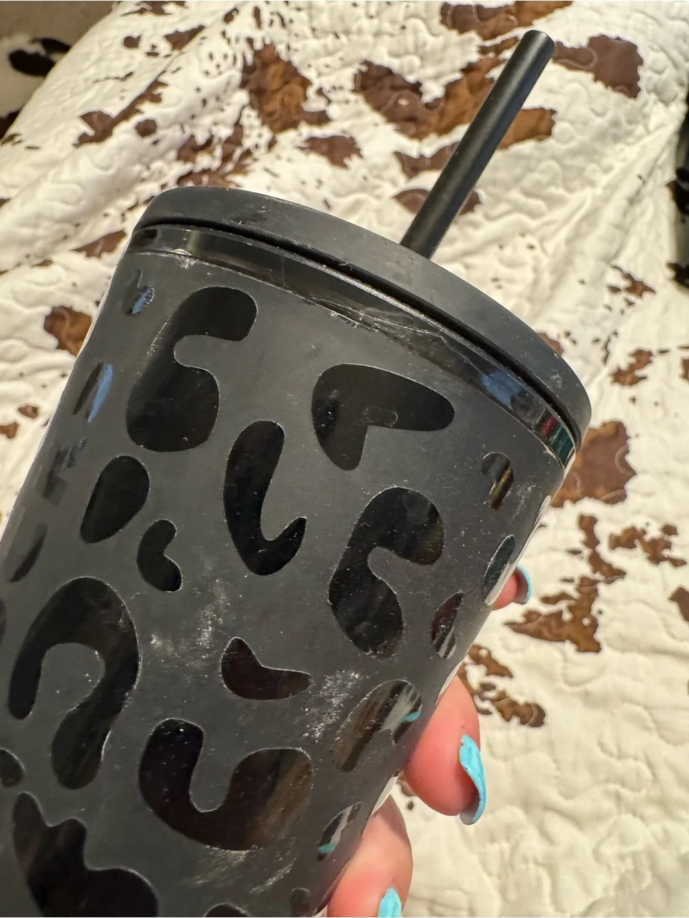 Starbucks matte black cheetah vinyl customized Grande tumblr